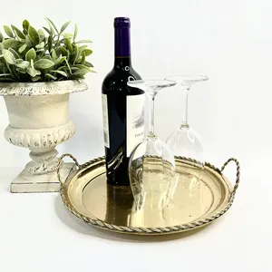 Plateau en cuivre poli brillant fait à la main fini plateaux arrondis en métal pour la maison dîner Table artisanat trophées - Product Image 3
