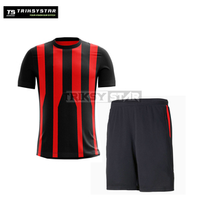 Ensemble de maillots de football personnalisés pour hommes, uniforme d'équipe à rayures noires et rouges, vêtements de sport respirants à séchage rapide pour l'entraînement et le match - Product Image 1