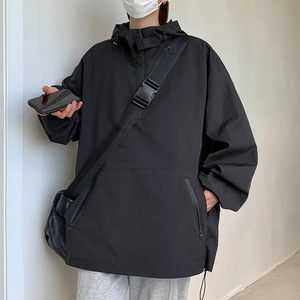 Chaqueta de chándal Retro en blanco con capucha de bloque de Color, chaqueta Softshell con cremallera y bordado personalizado Unisex para hombre - Product Image 4