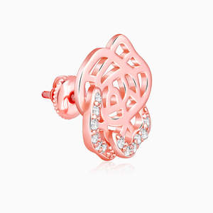 Boucles d'oreilles à tige en filigrane rosette en or 18 carats diamant et zircon plaqué or rose à la mode avec motif géométrique pour les fiançailles - Product Image 5