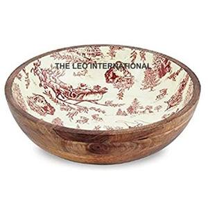 Bol décoratif imprimé de couleur marron matériel en bois classique élégant servant la maison ustensiles de cuisine bol fait main - Product Image 5