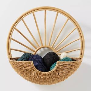 Cesta de pared de ratán natural, cestas de mimbre rústicas bohemias para colgar en las paredes, la mejor decoración del hogar - Product Image 4