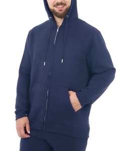 Streetwear de luxe sweat à capuche en coton français sweat à capuche zippé pour hommes avec poches à manches longues couleur bleu foncé confortable doux à la mode - Product Image 6