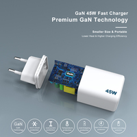 Cargador GaN de 45W PD3.0 USB C, Cargador Tipo C de Carga Rápida, Doble Puerto, Enchufe Universal, Cargador de Pared para iPhone, Samsung, Laptop