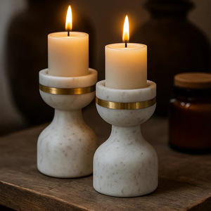 Candelabro de Mármol de Lujo con Anillo de Latón Dorado, Portavelas Decorativo Hecho a Mano para Centros de Mesa de Decoración Moderna para el Hogar - Product Image 6