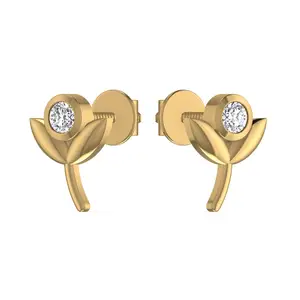 Flower Design Solitaire Single Stone Round Cut Natural Diamond Stud Earrings In 14kt Yellow Gold Jewelry For Women Birthday Gift