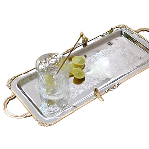 Ensemble de plateaux de service élégants et luxueux en acier inoxydable plaqué or, plateau à fruits en métal arabe, vaisselle, rangement de qualité supérieure pour la maison - Product Image 1