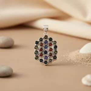 Art Palace - Colgante Geométrico de Plata 925 con Zafiro en Engaste de Bisel, Estilo Religioso, Bañado en Rodio, Amuleto Unisex para Uso Diario - Product Image 1