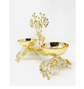 Support de présentation en aluminium moulé de haute qualité, plaqué or, forme de base, 2 compartiments, moderne, luxueux, passe au lave-vaisselle - Product Image 1