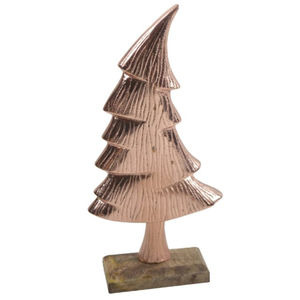 Modern Gilded Aluminum <b>Christmas</b> <b>Tree</b> Sculpture with Rustic Wooden <b>Base</b> Handmade Elegant Home Tabletop Centerpiece - Product Image 6