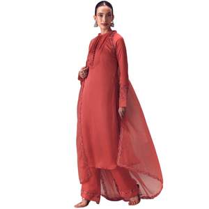 Vente en gros Ensemble Kurta en organza rouille poussiéreuse avec manches raglan Vêtements ethniques pour femmes Fournisseur de vêtements OEM Tenue de fête personnalisée - Product Image 4