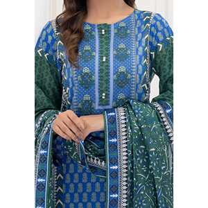 ชุดสูทผ้าลอนสีน้ำเงินสำหรับผู้หญิงแบบ 3 ชิ้น ยังไม่ได้เย็บติดกัน - Product Image 1