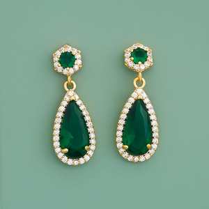 Trendy Religious Cute Drop Pendant Earrings 189580 Water Drop Flower Shape Pearl Diamond Zircon Main for Parties Made Zinc Alloy - Product Image 1