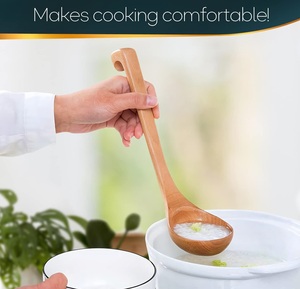 Cuillère à soupe en bois 2 pièces-Cuillères en bois naturel pour la cuisine Gadgets de cuisine Petites cuillères à louche-Louche en bambou en bois - Product Image 5