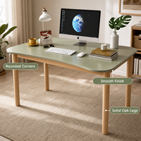 Bureau d'étude moderne et durable, vert, avec plateau incurvé et arrondi, pieds en bois, style minimaliste, table d'écriture pour ordinateur, chambre à coucher, bureau à domicile