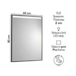 Specchio da Bagno Retroilluminato a LED Koricini Design Italiano 60x80 con Cornice in PVC, Arredo Bagno di Lusso - Product Image 2