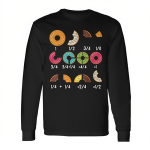 Camiseta de Manga Larga para Maestros con Diseño de Donut y Fracciones Matemáticas, Camiseta Educativa Promocional para el Regreso a Clases - Product Image 2