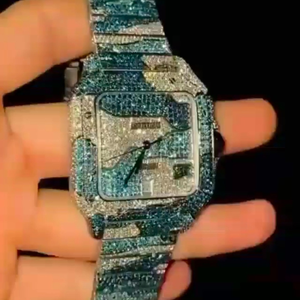 Relojes de Pulsera de Acero Inoxidable para Hombre, Estilo Hip Hop, Personalizados, con Diamantes Cultivados en Laboratorio, Esfera Cuadrada Analógica, Ventana de Cristal con Diamantes Blancos y Negros - Product Image 1