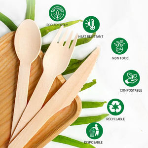Couverts jetables en bois 100% naturels, écologiques et biodégradables, comprenant cuillère, fourchette et couteau - Product Image 6