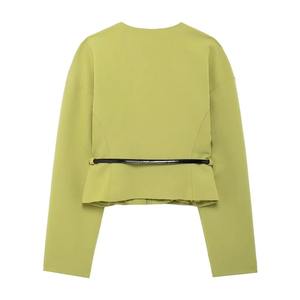 ชุดเสื้อผ้าแฟชั่น2ชิ้นพร้อมเข็มขัดสีเขียวและชุดวินเทจเอวสูงมีซิปด้านข้างชุดกระโปรงสุดชิคสำหรับผู้หญิง - Product Image 4