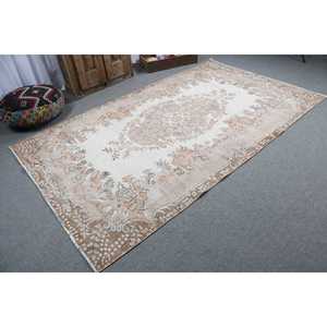 Tapis vintage de grande taille 5,5 x 9,1 pieds, tapis turc en laine à bordures brunes et blanches - Product Image 2