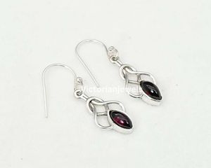 925 Solid Sterling Silver January Month Birthstone Garnet with Bezel Setting Marquise Shape Hook <b>Earring</b> - Product Image 1