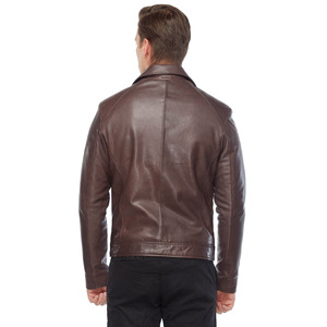 Chaqueta de motorista con cremallera de cuero marrón genuino 100% para hombre, cálida de invierno con cuello levantado y capucha, tela de alta calidad - Product Image 4