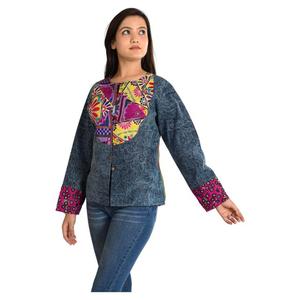 Chaqueta de Mezclilla Hecha a Mano con Estampado Transpirable y Bordado para Mujer, Abrigo de Longitud Regular con Forro de Algodón, Ropa Casual de Otoño para Fiestas - Product Image 5