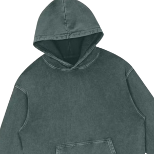 Sweat à capuche vert Vintage délavé à l'acide Streetwear surdimensionné unisexe pull en coton lourd sweat à capuche coupe ample haut décontracté - Product Image 4