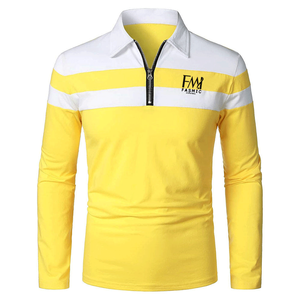 Men's Casual Anti-Wrinkle <b>Long</b> <b>Sleeve</b> Golf for Polo <b>T</b>-<b>Shirts</b> 100% Cotton <b>with</b> Custom Patches Zipper Stripe and Solid Pattern - Product Image 1