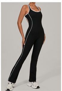Combinaison de yoga une pièce sans dos, longue, avec bande latérale, taille haute, sans couture, en Spandex et Polyester, pour femme, vêtements de sport - Product Image 2