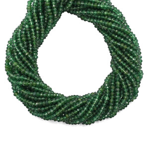 Perles de pierre précieuse Aventurine verte, forme Rondelle, facettées, 3 à 4 mm, en fil. - Product Image 1