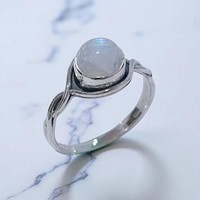Bague délicate en argent sterling 925 avec turquoise naturelle ronde et pierre de lune arc-en-ciel pour femme, faite à la main, pour mariage, anniversaire, style bohème