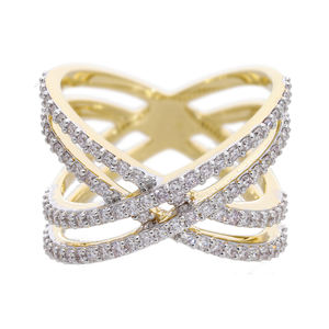 14K แหวนเพชรหลายวงลายถักสีเหลืองทองสวยสง่าแหวนเพชรตัดสดใสดีไซน์ครอสโอเวอร์แบบกว้างเพชรธรรมชาติ - Product Image 1