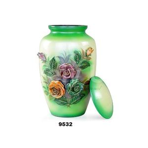 11 urnes de crémation en aluminium de fleurs décoratives sculptées en 3D pour les cendres humaines grande urne fabriquée à la main pour les roses de crémation pour adultes vert - Product Image 1