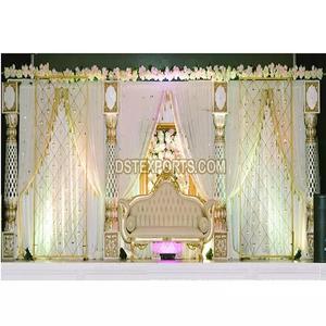 Élégant thème de mariage en or blanc, scène ouverte, décoration de réception de mariage Hindu, scène de Style ouvert de mariage Royal doré - Product Image 1