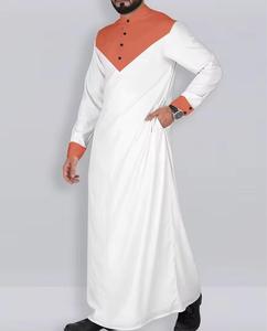 Thobe pour hommes musulmans, vente chaude, polyester décontracté, respirant, coupe ample, longueur au sol, manches longues, shalwar kameez d'été, col en V, plage - Product Image 1