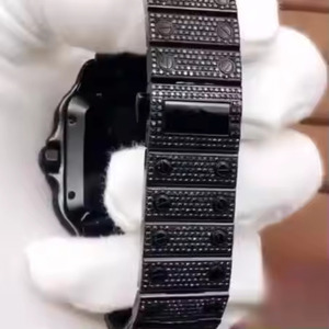 Lujo HipHop Negro Moissanite Diamante Reloj Personalizado Romano Acero Inoxidable 20mm Ronda Analógico Totalmente Iced Square HipHop Reloj - Product Image 2