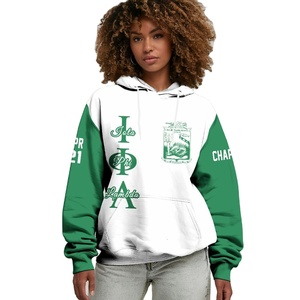 Sudadera con Capucha de la Hermandad Iota Phi Lambda, Blanca y Verde Esmeralda, Personalizada con el Año de la Fundación 1929, para Mujer - Product Image 1