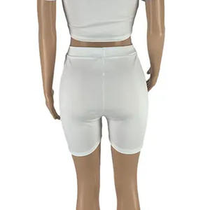 Conjunto de pantalones cortos de baño de dos piezas informales de moda de vacaciones de verano de cintura alta para mujer Tops y pantalones cortos de color sólido - Product Image 5