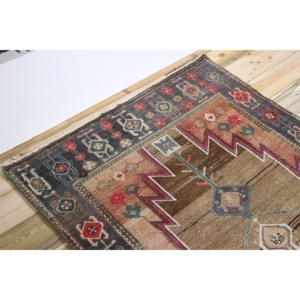 Vintage Turkish Rug, 3.8x9.6 ft Rug Rug, <b>Brown</b> Geometric <b>Wool</b> Rug - Product Image 5