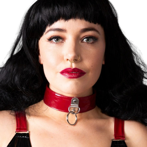 Collier ras du cou rouge brillant avec chaîne à maillons et boucle en métal, collier de soirée tendance - Product Image 4