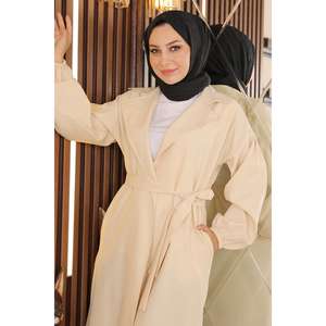 Manteau trench pour femme à col large et ceinture, style vintage, imprimé fourrure de renard, saison hiver automne, en laine tricotée personnalisée et coton. - Product Image 2