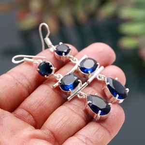 Pendientes de Iolita Facetada en Plata de Ley 925 Chapada en Oro, con Gema Azul, Joyería Solitaria Hecha a Mano, Regalo de Aniversario - Product Image 4