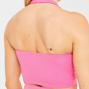 Halternack marron café haut de gamme personnalisé pour femmes Halternack haut court extensible beurre doux léger entraînement de gymnastique Sexy haut court t-shirts pour les femmes - Product Image 4