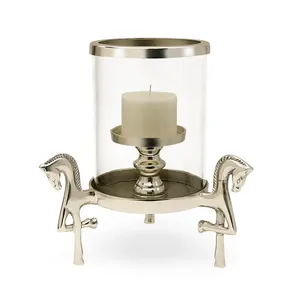 Décoration d'intérieur : Porte-bougie de luxe en métal de qualité avec cheval en métal et verre - Product Image 1