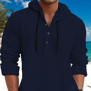 เสื้อมีฮู้ดสำหรับผู้ชาย, เสื้อมีฮู้ดแบบติดกระดุมมีฮู้ดผ้าคอตตอนประดับมุกใหม่2025ฤดูใบไม้ร่วง - Product Image 5