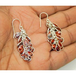 ต่างหูแฟชั่นเงินสเตอร์ลิง925ต่างหูพวงองุ่นโกเมนธรรมชาติของสาวๆเครื่องประดับที่มีสไตล์หรูหรา E0563-GS - Product Image 5