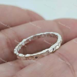 925 Sterling Hammered <b>Silver</b> <b>Ring</b> Dainty Simple Platinum Stackable <b>Ring</b> 2.0 mm Hammered <b>Stacking</b> Jewelry - Product Image 2