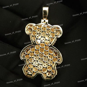 Colgante de oso de peluche con diamantes de moissanita en blanco y negro, chapado en plata 925, estilo hip hop, para hombres y mujeres, joyería llamativa. - Product Image 3